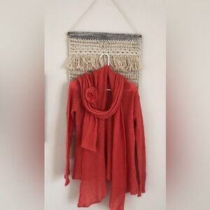 Wooden Ships Set 2 Piece Wrap Cardigan Mohair Wool With Scarf Coral Size M/L
